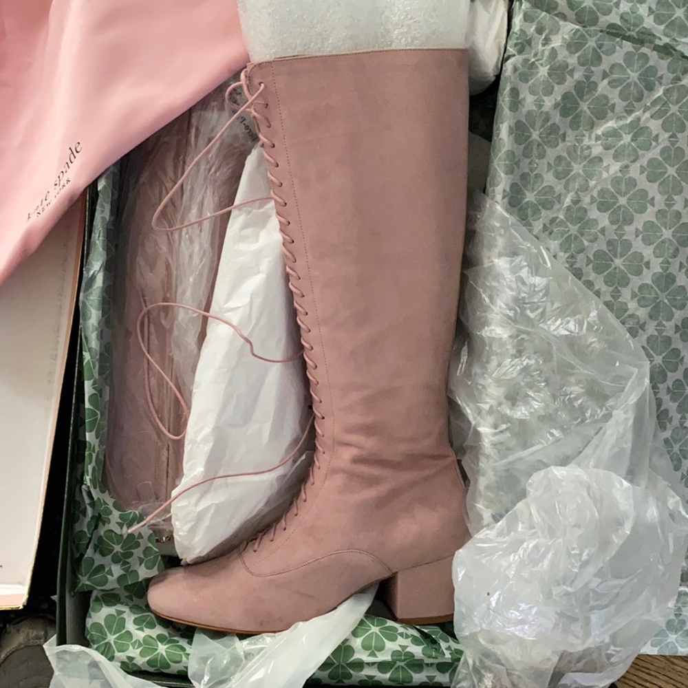Kate Spade Lake Lace-Up Boots Rose Suede Leather
